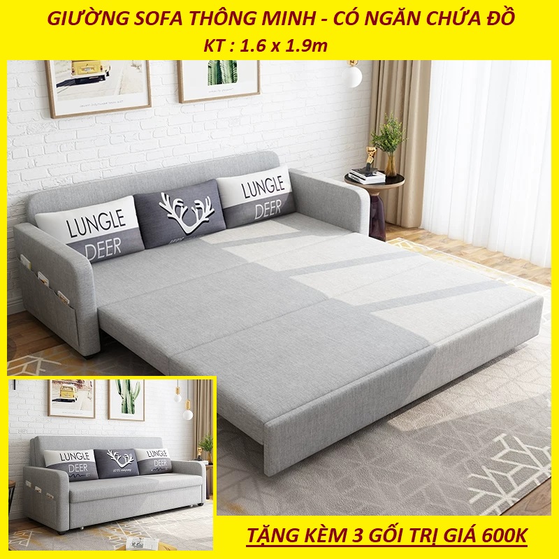 Ghế Sofa Giường. Giường Sofa Đa Năng Có Ngăn Chứa Đồ. KT 1m6 x 1m92. Tặng Kèm 3 Gối Cao Cấp