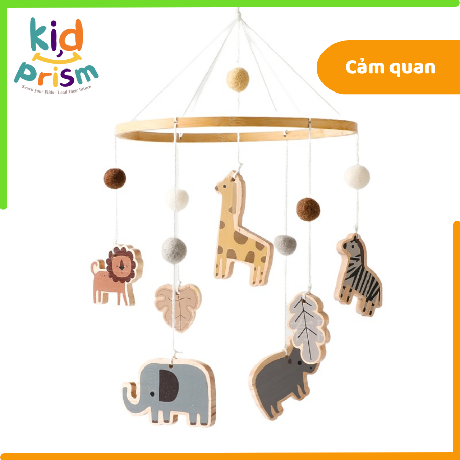Chuông treo giường động vật bằng gỗ cho bé sơ sinh kích thích thị giác, phát triển cảm quan
