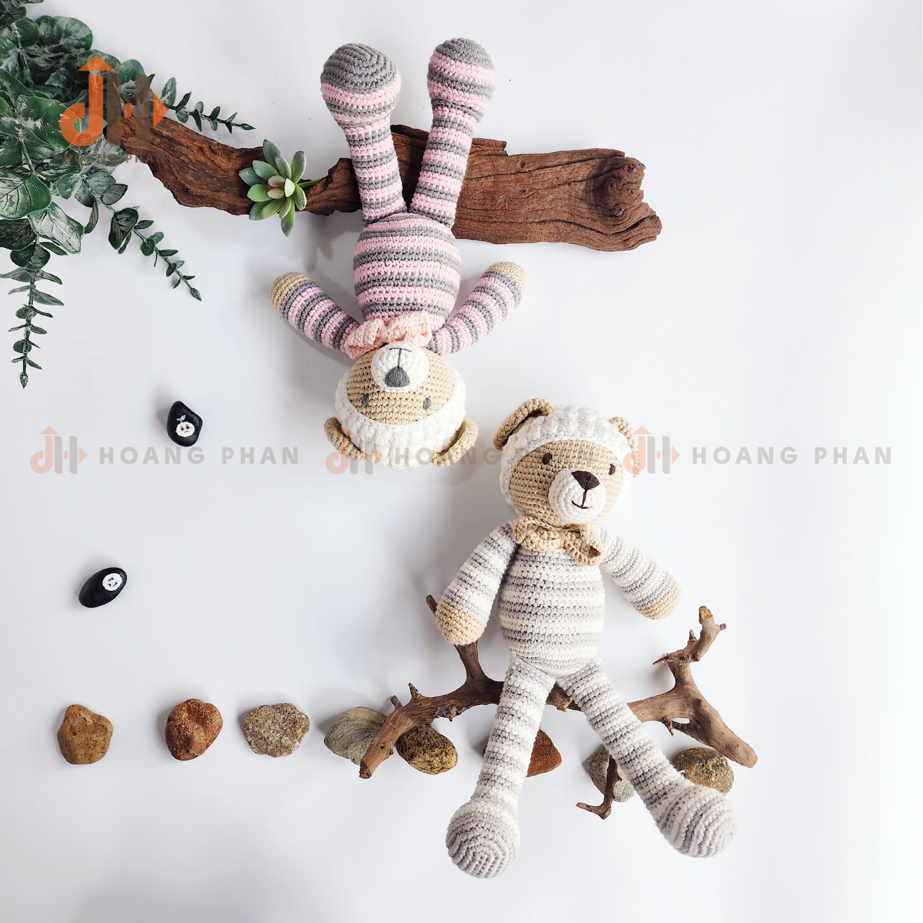 [Thú bông móc len] Gấu Gu Cun Pijama Hồng