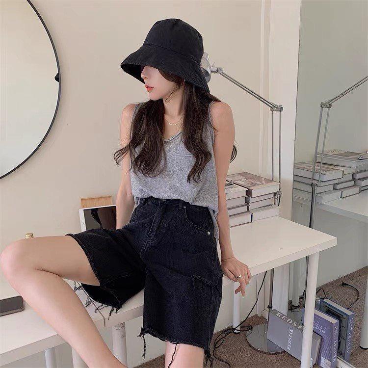 Quần short jean nút hông Ulzzang , quần jean ngố nữ