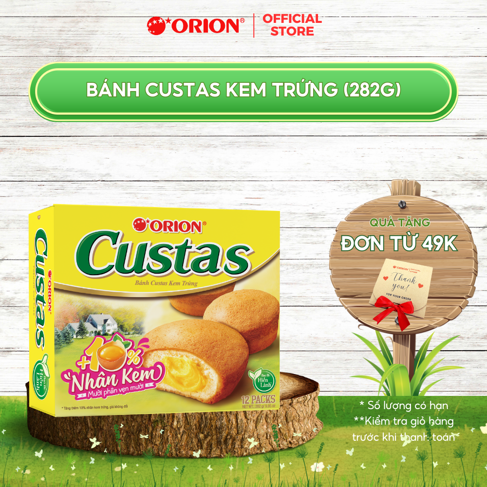 Hộp 12 gói bánh Orion CUSTAS nhân kem BƠ TRỨNG (282G)