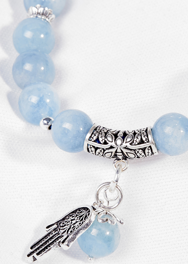 Vòng Tay Aquamarine Charm Hamsa Ngọc Quý Gemstones