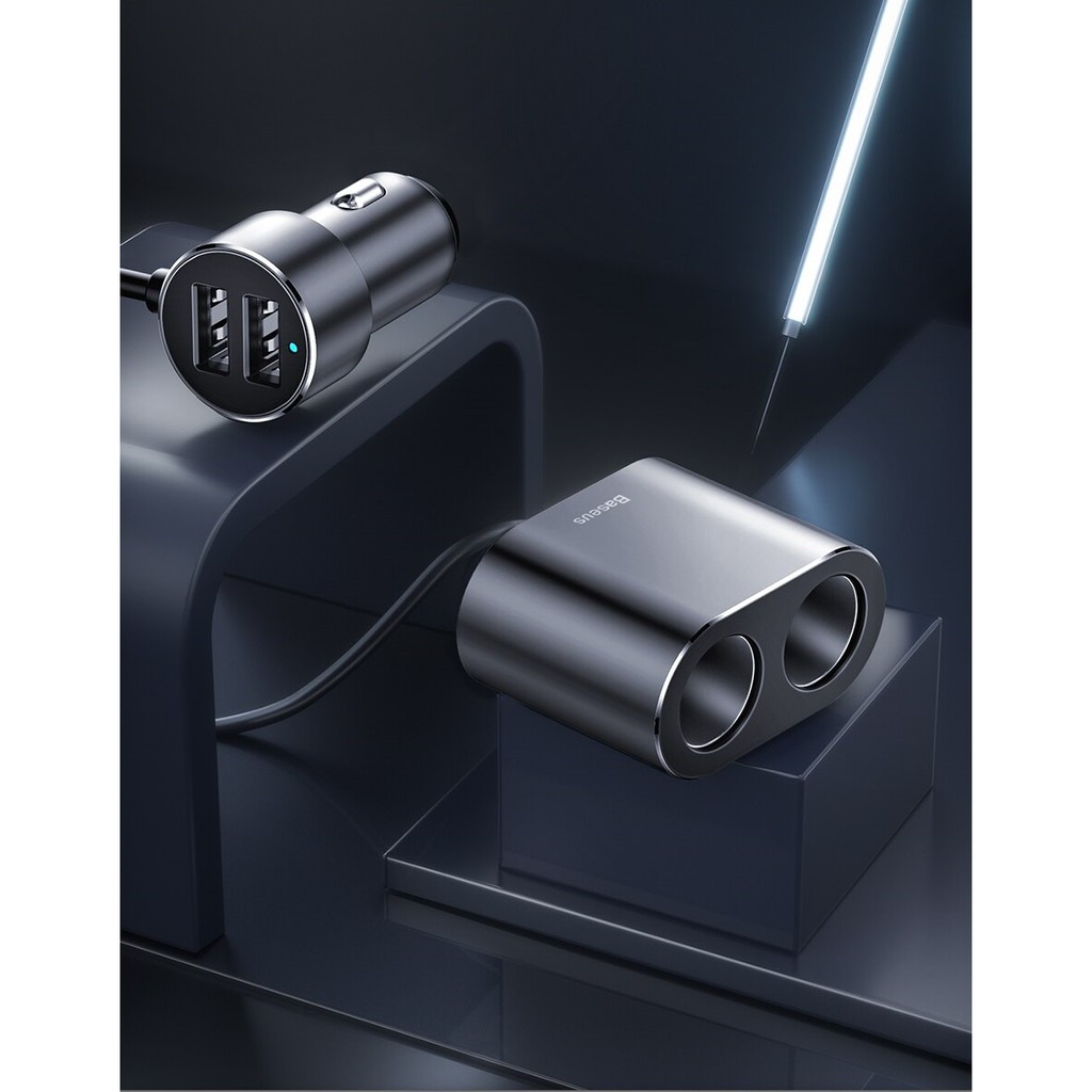 Thiết bị chia tẩu ô tô thành 2 tẩu và 2 cổng sạc điện thoại USB Baseus  Dual USB Car Charger Multi-split charger _ Hàng chính hãng