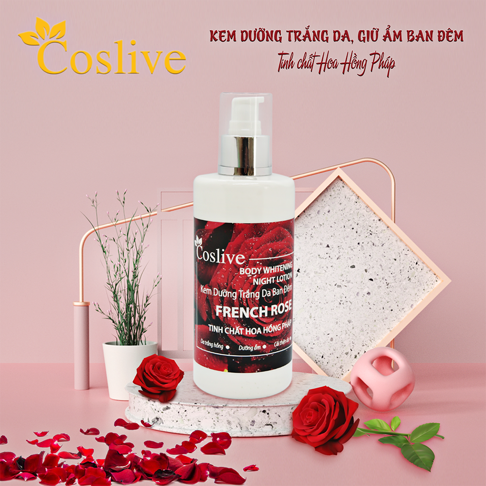 KEM DƯỠNG TRẮNG DA TOÀN THÂN BAN ĐÊM HOA HỒNG PHÁP 320ML COSLIVE