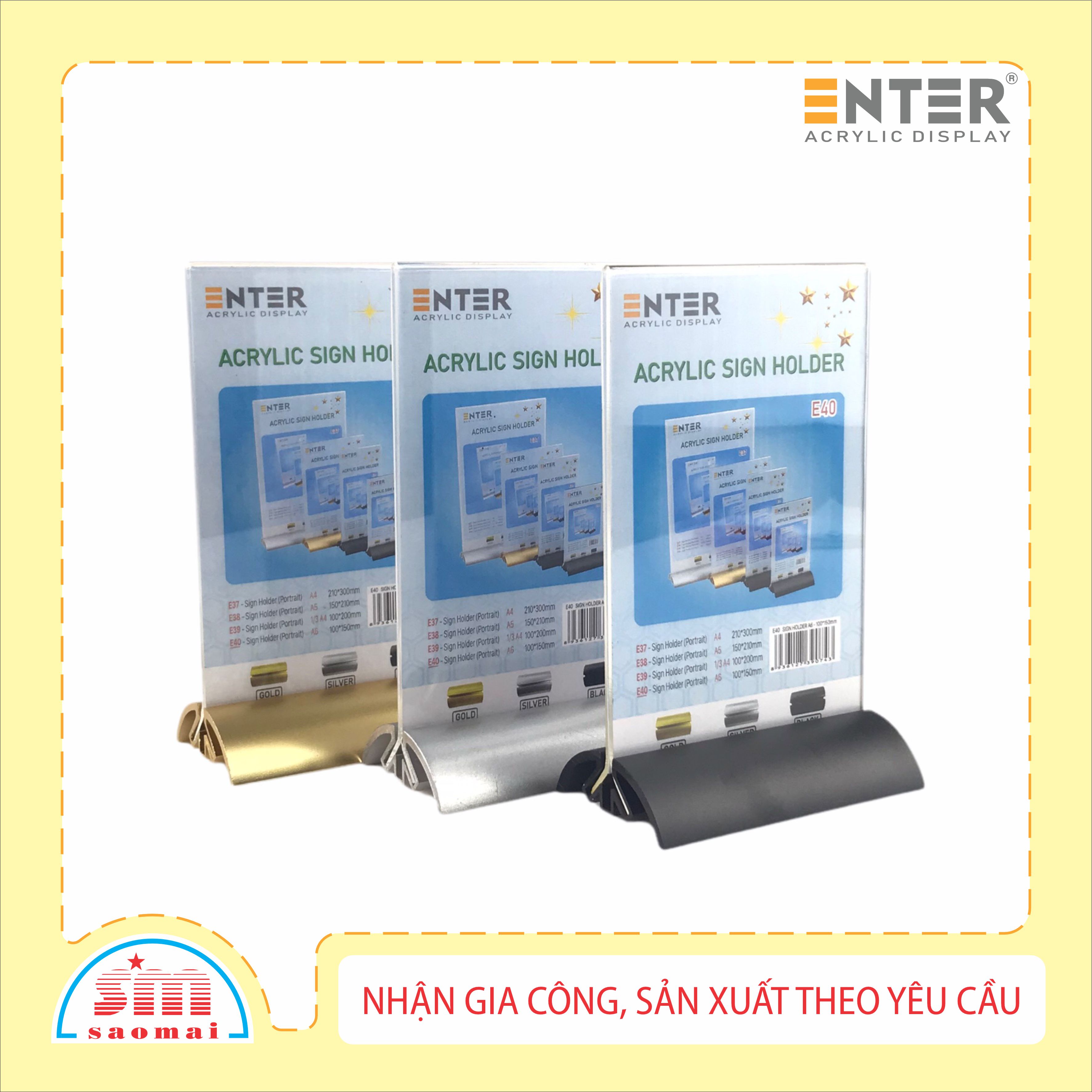 Kệ 2 mặt mica Enter E40 100x150mm đế nhôm cao cấp đen A6