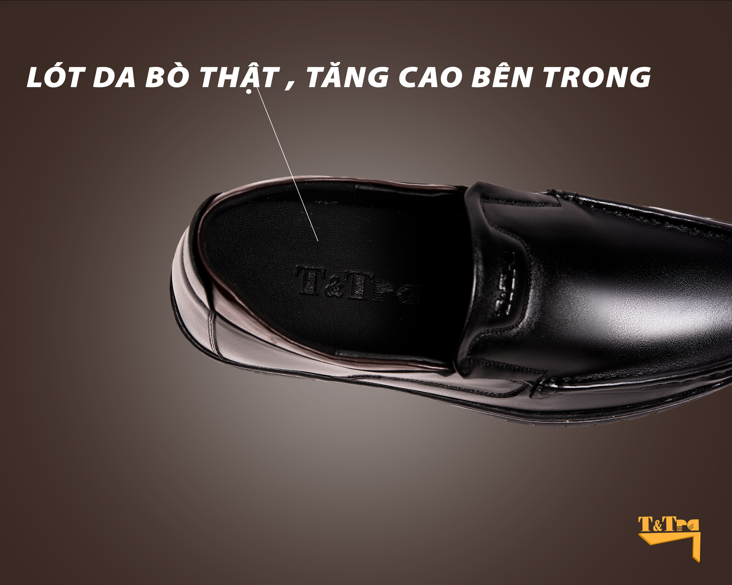 Giày Tăng Chiều Cao Nam T&amp;TRA Tăng Cao 5Cm- S1071 Đen - Chất Liệu Da Bò Cao Cấp, Đế Cao Su Đúc , Phần Tăng Cao Ẩn Bên Trong