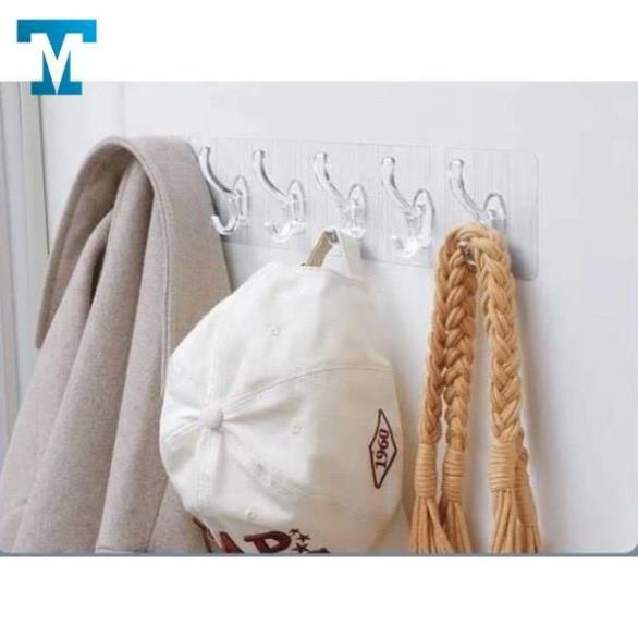 Thanh Treo Đồ Dán Tường 6 Móc Liền Mạch 3D-Trong Suốt Siêu Dính -Siêu Chịu Lực-Rất Tiện Ích- Phù Hợp Mọi Không Gian