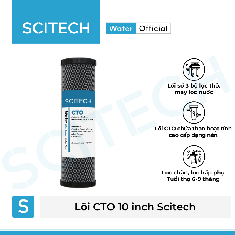 Lõi CTO 10 inch - Lõi số 3 máy lọc nước RO, bộ lọc thô - Hàng chính hãng