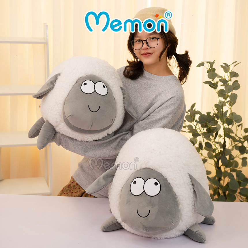 Gấu Bông Cừu Xù Vui Vẻ 30cm-50cm Cao Cấp Memon , Cừu Nhồi Bông Lông Xù Dễ Thương