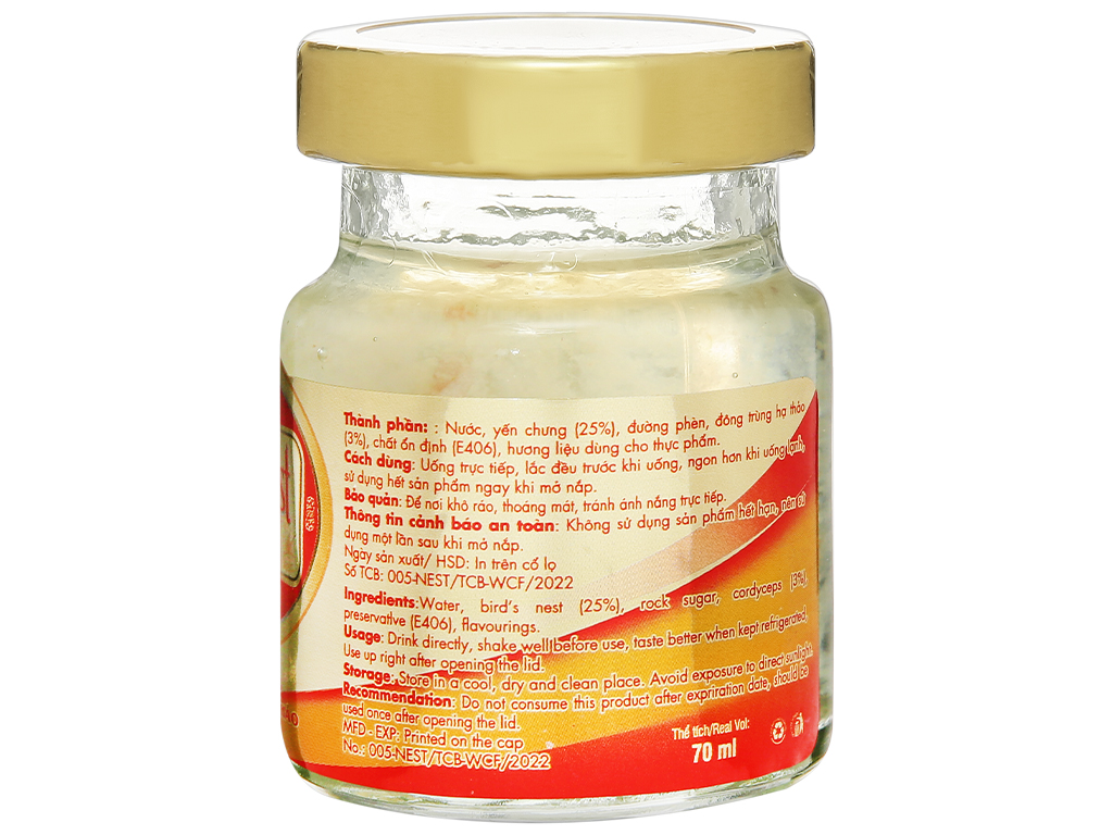 (Thùng 6 hộp) Yến Sào wins'Nest 25% tổ yến chưng đông trùng hạ thảo (6 Lọ x 70 ml / Hộp)
