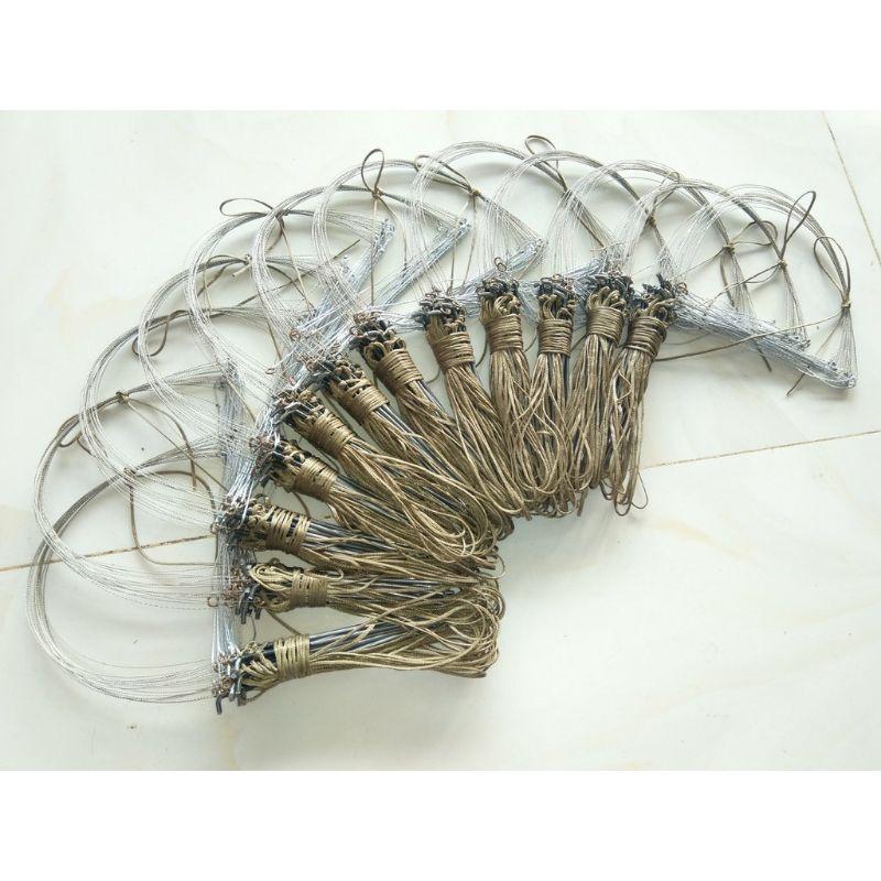 2 bộ giò đá chân bẫy gà rừng , cáp inox se 4 không rỉ , dù siêu bền màu cỏ khô , khoen đúc không đứt