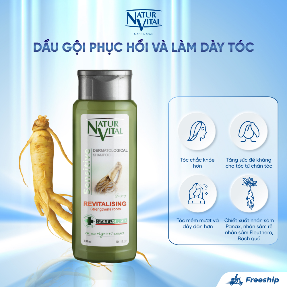 Dầu gội NaturVital Sensitive Revitalising Chiết Xuất Nhân Sâm, Hỗ Trợ Mềm Mượt & Làm Dày Tóc Săn Chắc