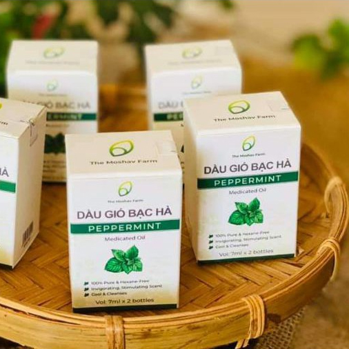 Dầu Gió Bạc Hà The Moshav Farm - Chiết Xuất Từ 100% Lá Bạc Hà Tươi Giảm Đau Đầu, Chống Say Tàu Xe , Sảng Khoái Tinh Thần, Tập Trung Cao Độ - Hộp 2 Chai 7ml