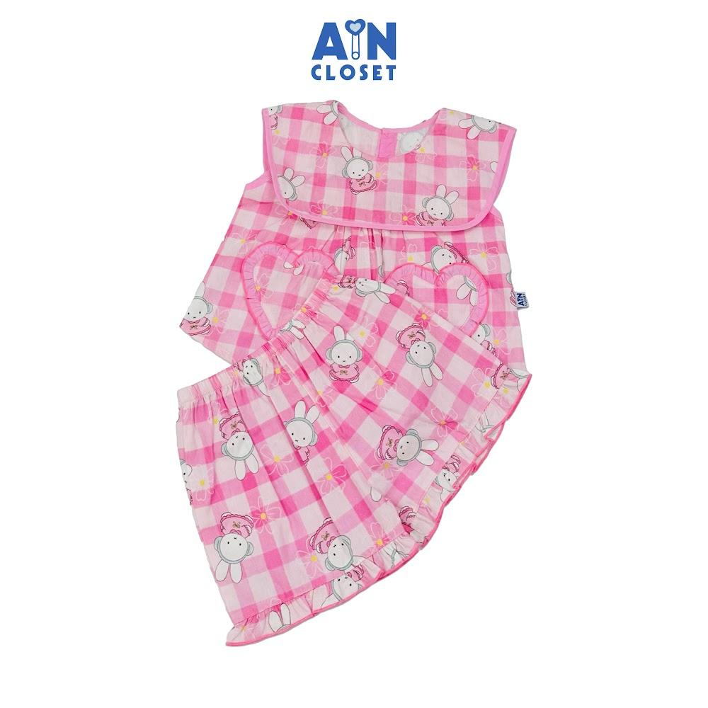 Bộ quần áo Ngắn bé gái họa tiết Thỏ Caro Hồng Cotton - AICDBGBJH0NM - AIN Closet