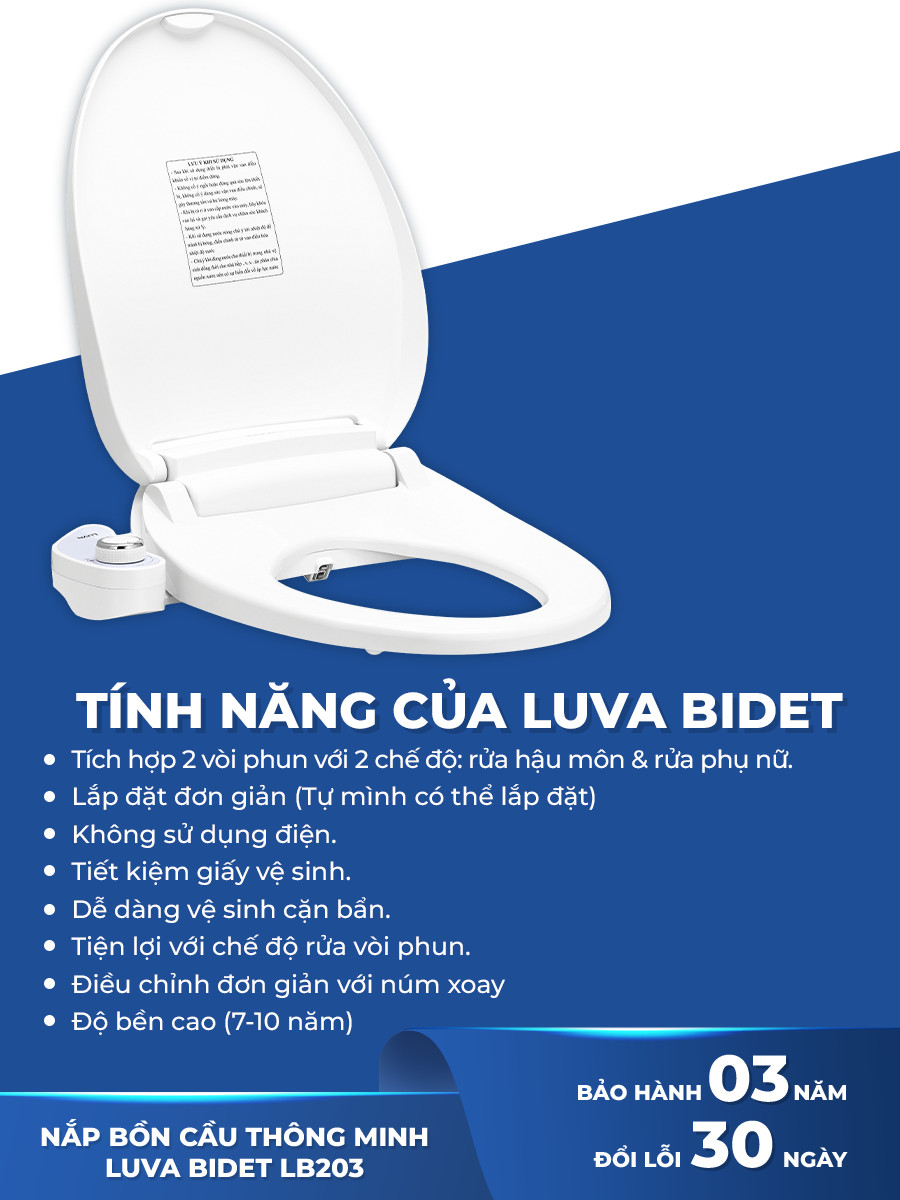 Nắp Bồn Cầu Tự Rửa Thông Minh LUVA BIDET - LB203