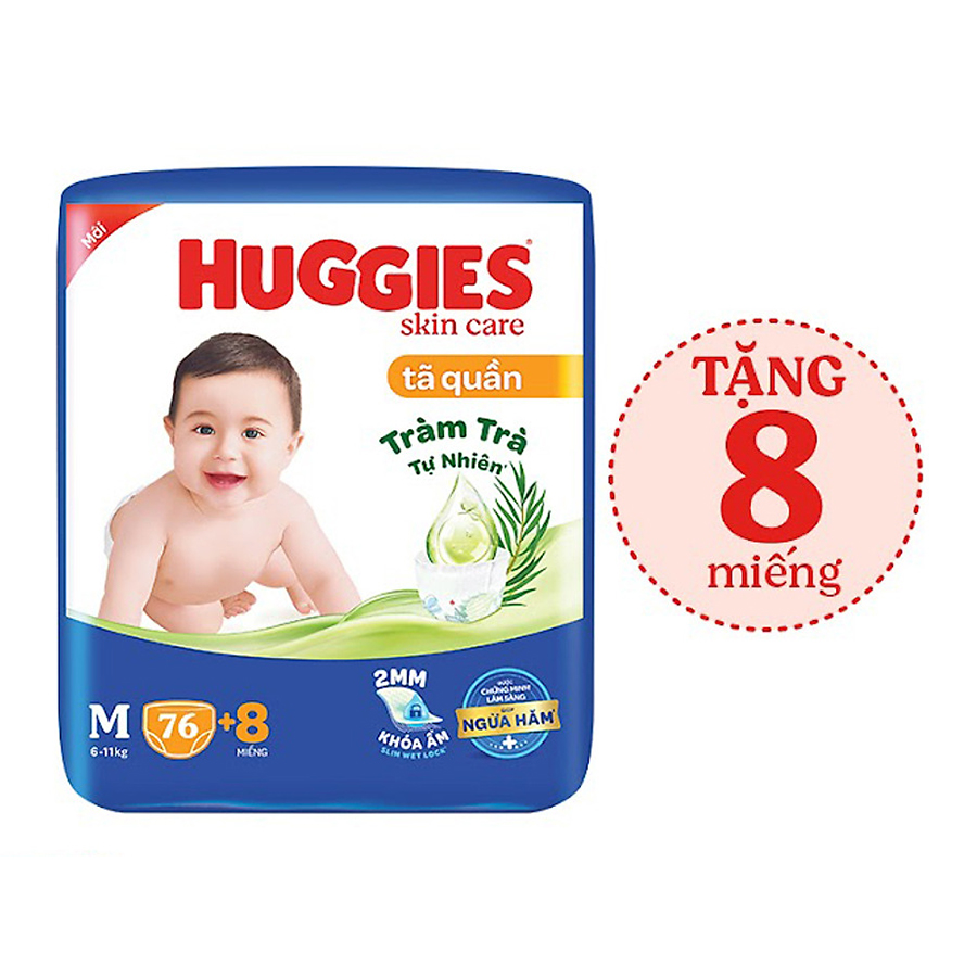 Tã/bỉm quần HUGGIES SKINCARE gói SUPER JUMBO size M 76+8 miếng