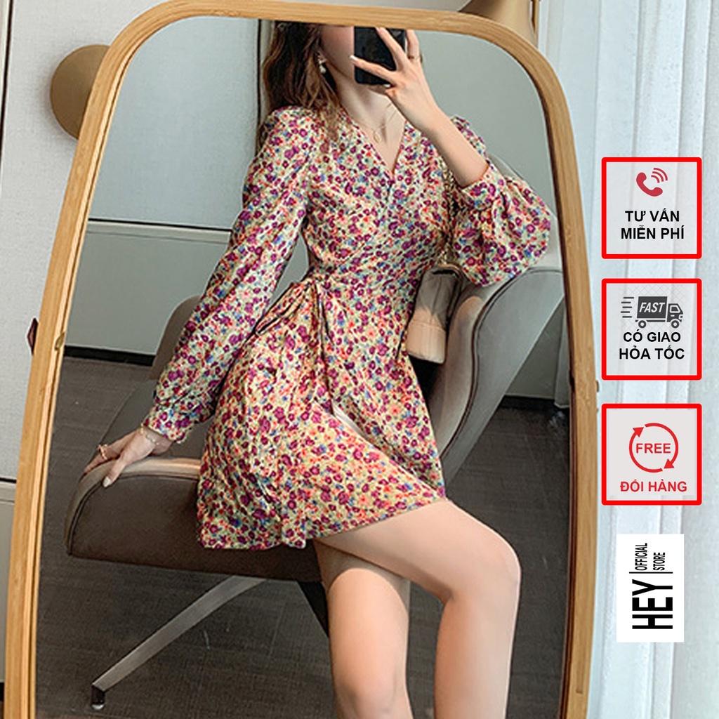 Váy hoa nhí cổ tim dài tay chất liệu voan 2 màu lựa chọn có đủ size từ S đến XL - Mã V02 - HEYOFFICAL