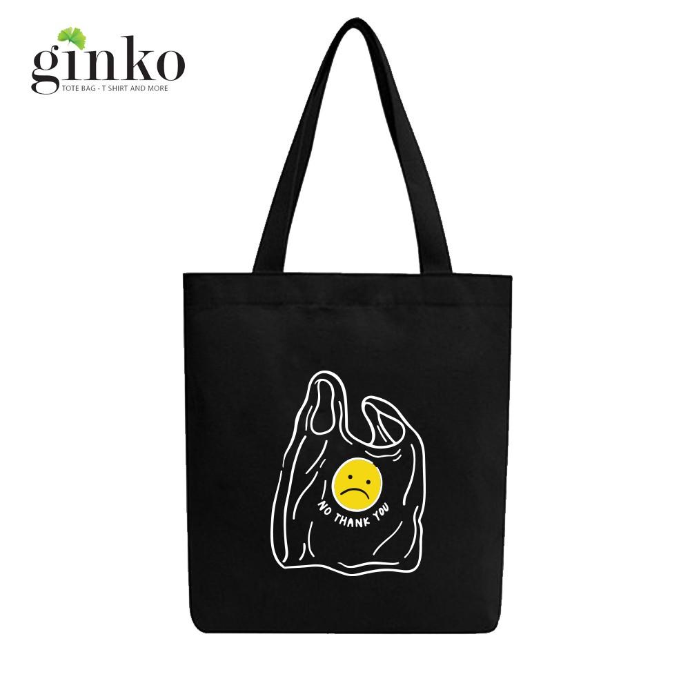 Túi Tote Vải Canvas Ginko kiểu basic có dây kéo khóa miệng túi( có túi con bên trong) đựng vừa laptop 14 inch và nhiều đồ dùng khác Phong Cách ulzzang Hàn Quốc In Hình No plastic bag B19