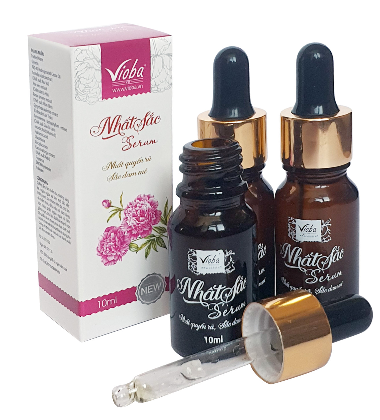 [2 chai ] Mặt nạ - Serum: Bổ sung thành phần mới Nhân Sâm, Cam Thảo, Giảo Cổ Lam, Collagen, Hyaluronic Acid,.. Giảm mụn, mờ thâm,nám, tàn nhang, se khít lỗ chân lông, dưỡng sáng da, ngăn ngừa lão hóa da sớm. Sản phẩm của Vioba x10ml.