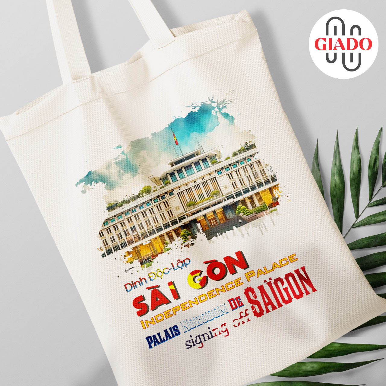 Túi canvas GIADO, túi vải bố, túi tote mẫu Sài Gòn dinh độc lập