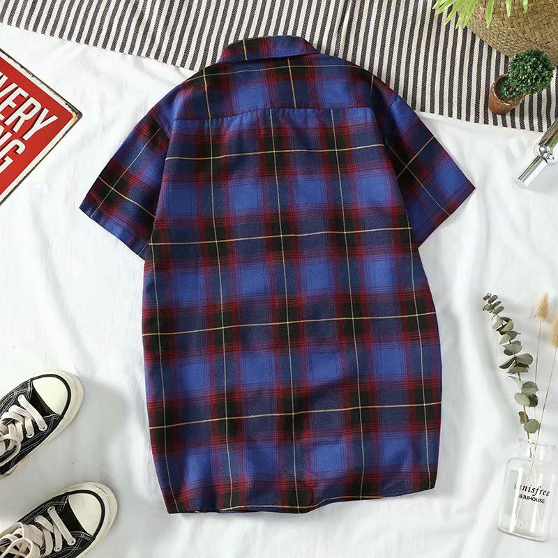 Áo sơ mi tay ngắn họa tiết sọc vuông thời trang phong cách cho nam