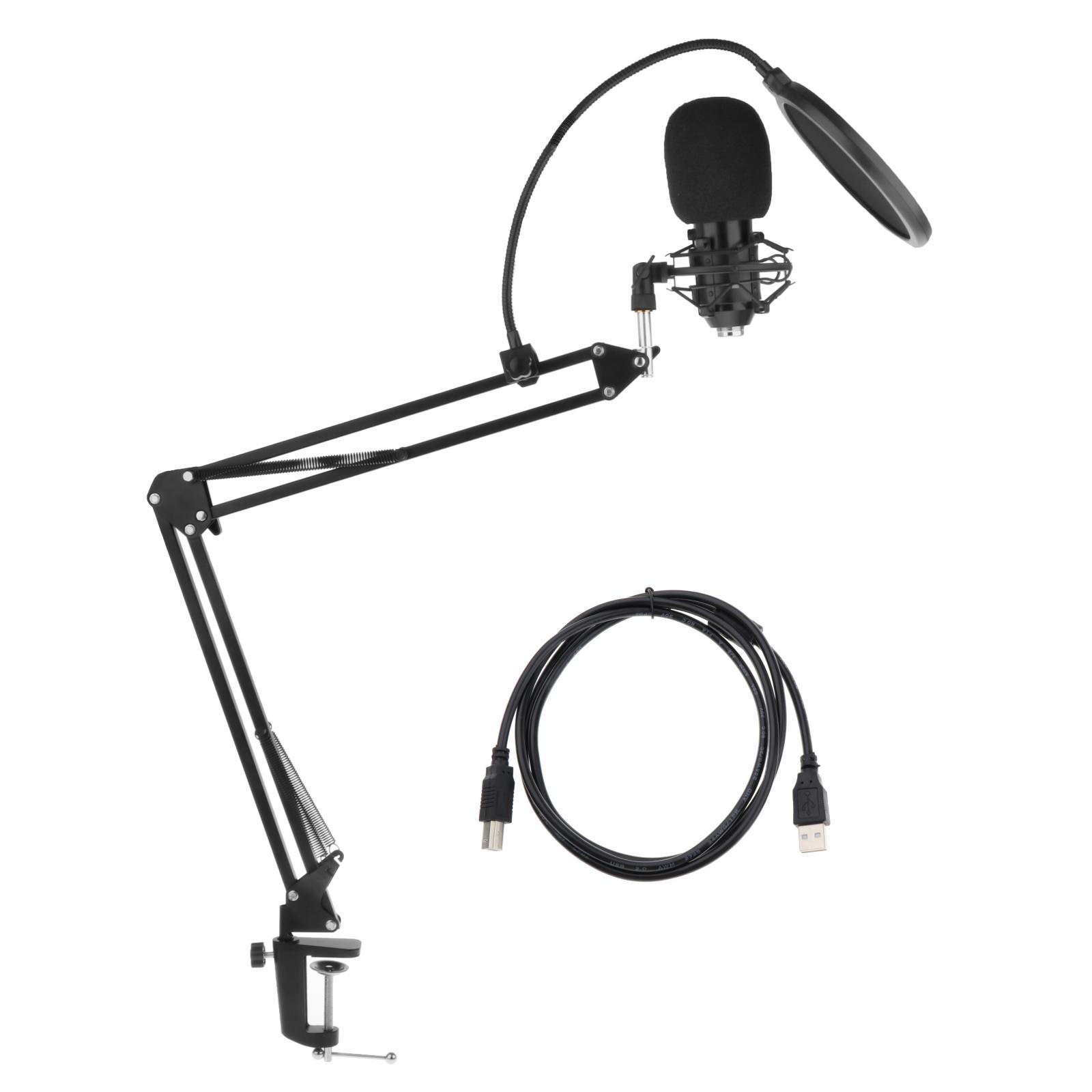 USB Podcast Condenser Microphone, Professional PC Streaming Cardioid Microphone Kit with Boom Arm, Shock Mount,  Filter and Windscreen