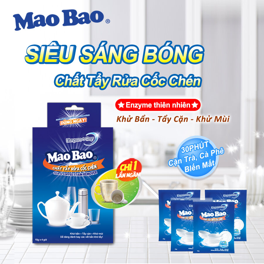 Combo 5 túi Chất Tẩy Rửa Cốc Chén Siêu Sáng Bóng Mao Bao 15g x1 gói