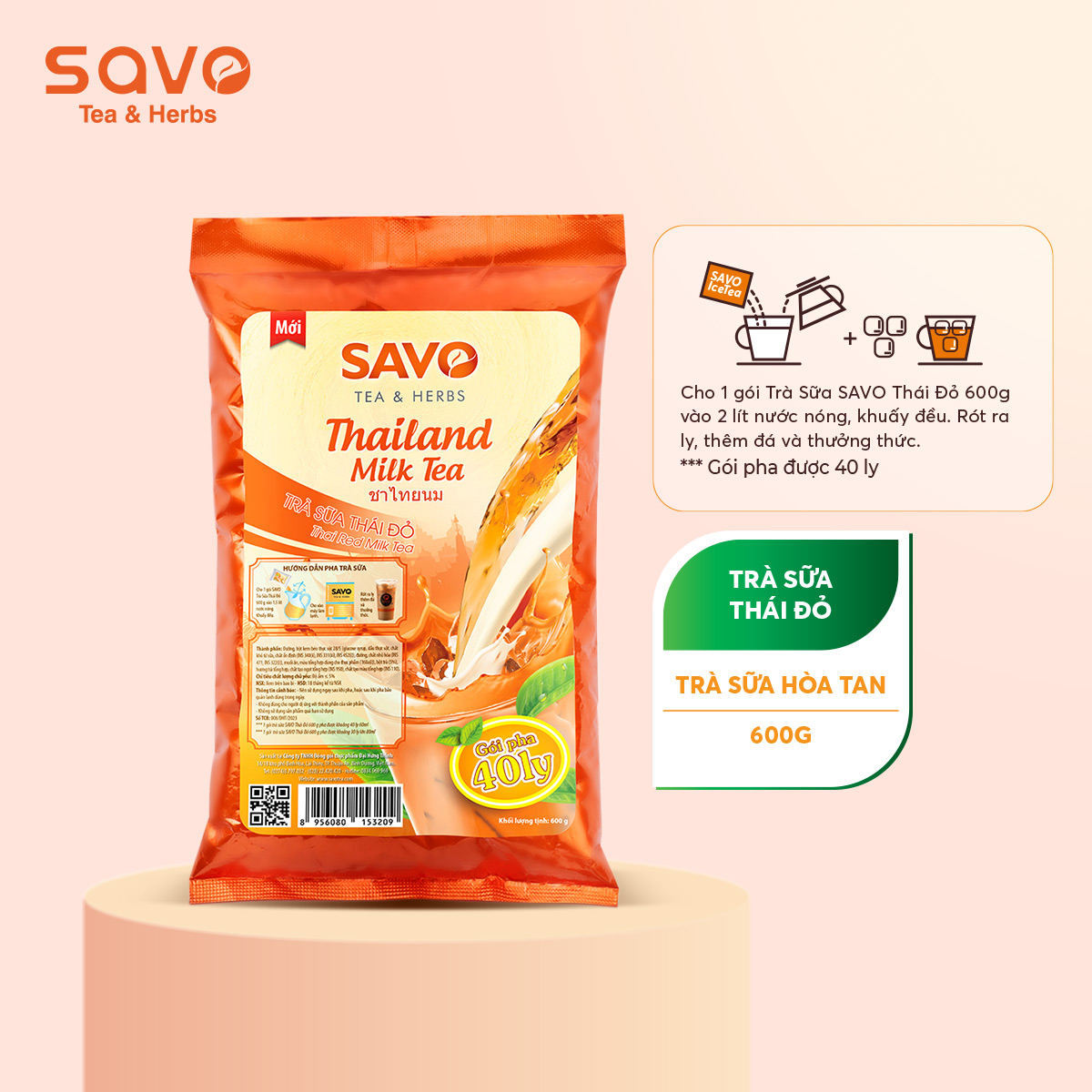 Trà Sữa Thái Đỏ SAVO Tea (Thailand Original Milk Tea) - Túi 600gr