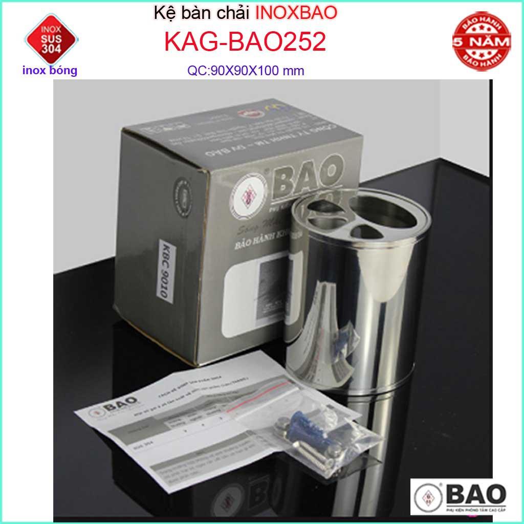 Kệ bàn chải Inox Bảo KAG-BAO252, giá để kem đánh răng đặt bàn-treo tường SUS304 bóng sáng thiết kế tuyệt đẹp sang trọng