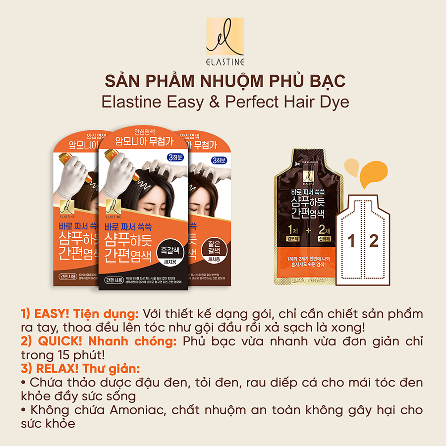 Thuốc Nhuộm Phủ Bạc Elastine Easy &amp; Perfect Hair Dye 60g