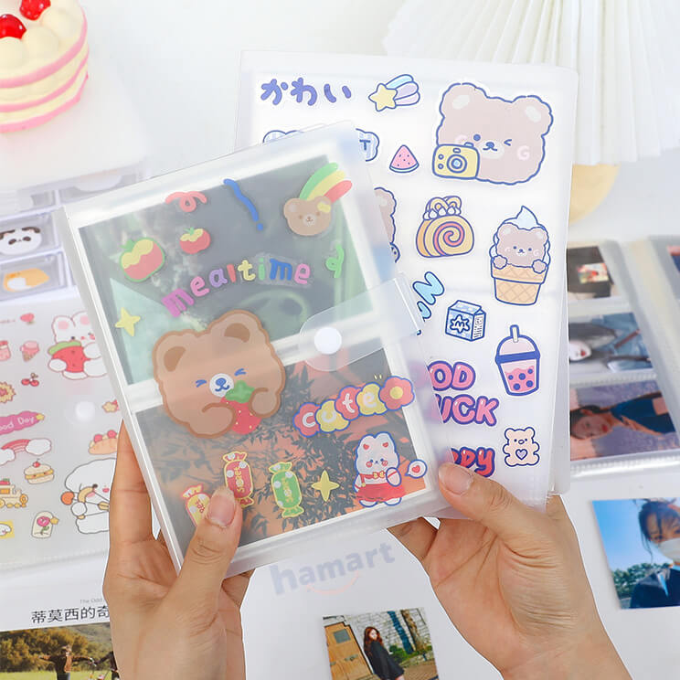SET 6 Tờ 90 Nhãn Dán Sticker Thỏ Gấu Chuột PET Trong Suốt Cute Không Thấm Nước Trang Trí Dễ Thương - SET 6 Tờ Thỏ &amp; Gấu