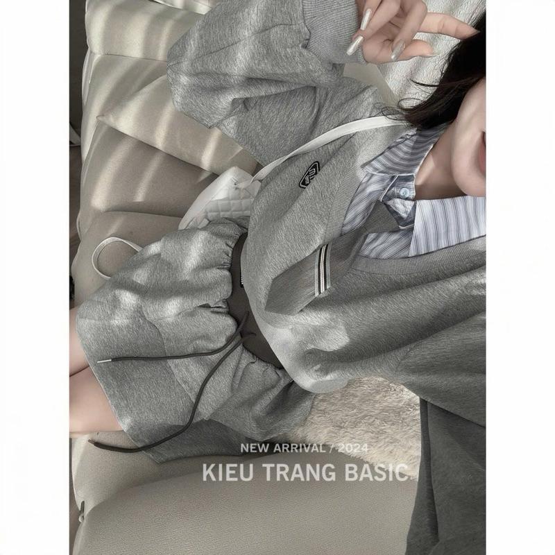 Set nỉ Miu kèm cà vạt siu xinh BY JOLIE - Ghi