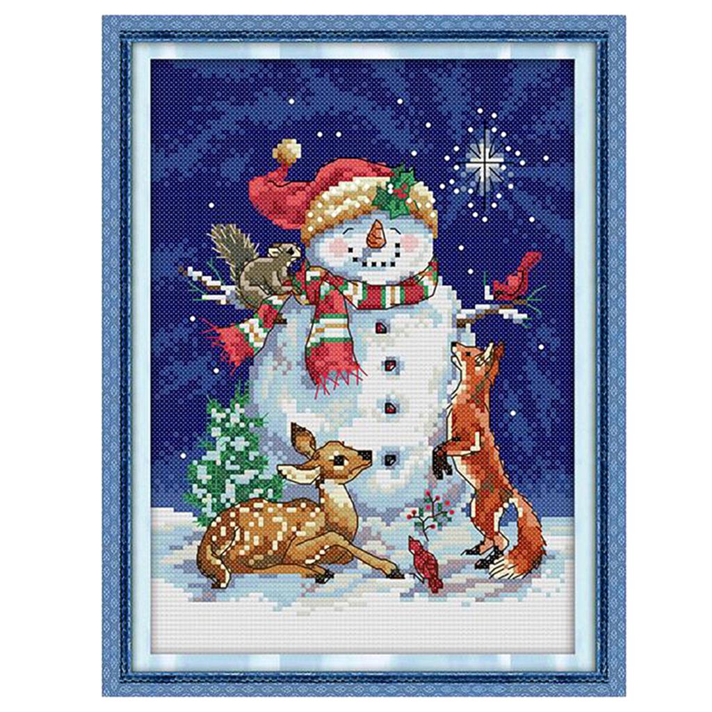 DIY Snowman Counted Printed Cross Stitch Embroidery Needlework Kit Christmas Gift