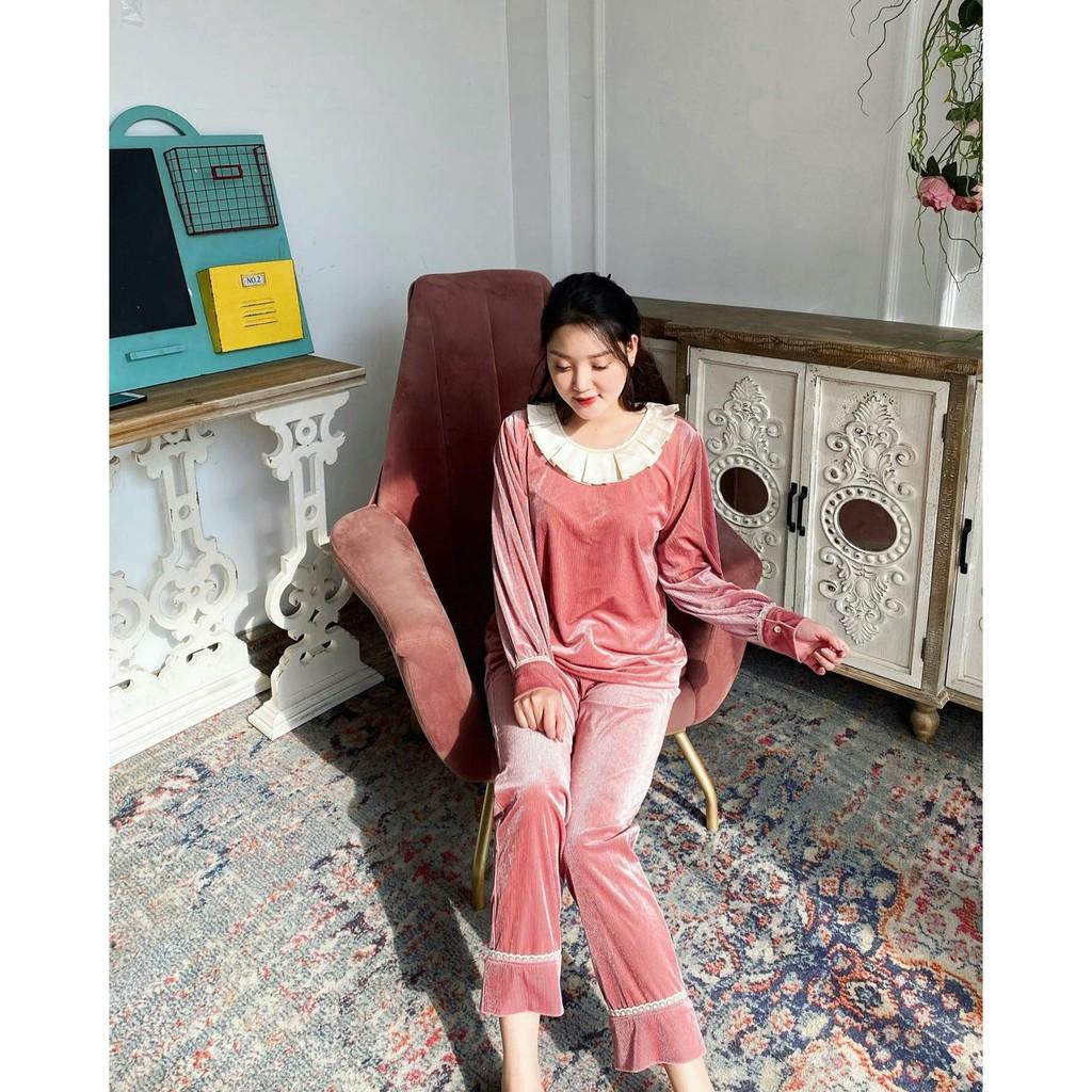 - Set Pijama Nhung Cổ Bèo Hồng - Mã T300