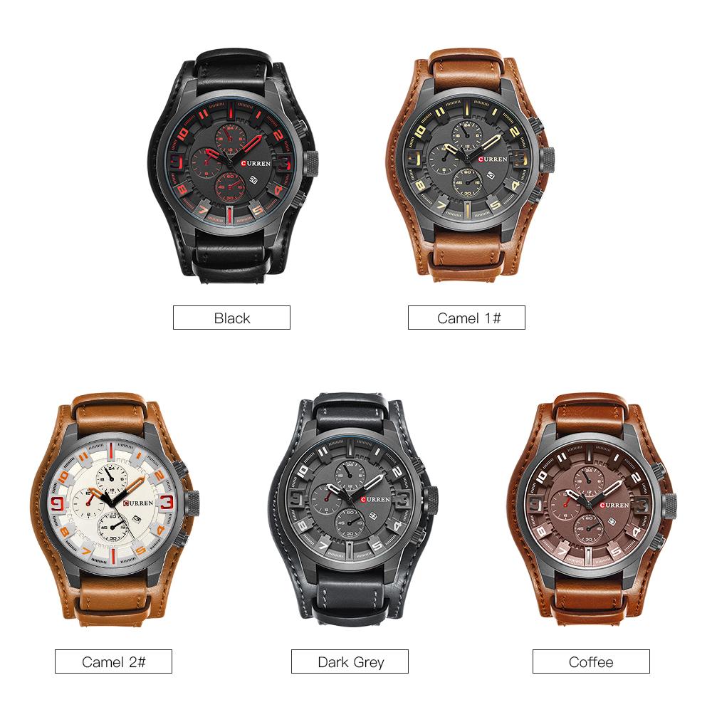Đồng hồ Curren Men Sport Quartz thời trang Mặt số lớn Dây da