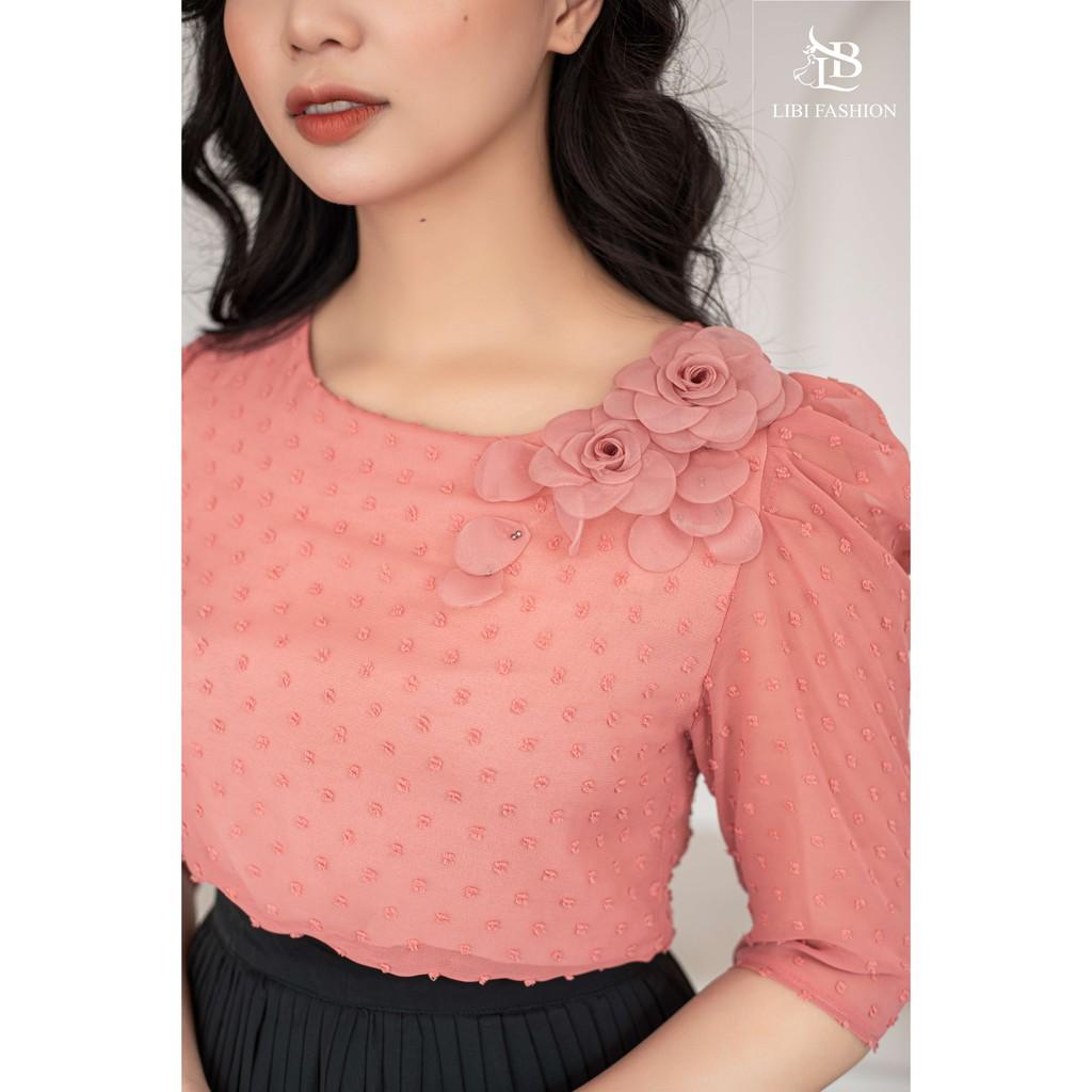 Áo Công Sở - Hoa Vai cổ tròn CHẤT LIỆU VOAN NĂNG DỘNG TRẺ TRUNG
