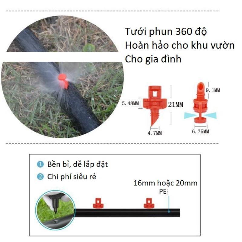 Bộ 50 béc phun mưa tưới xòe 360 độ, 180 độ, 90 độ