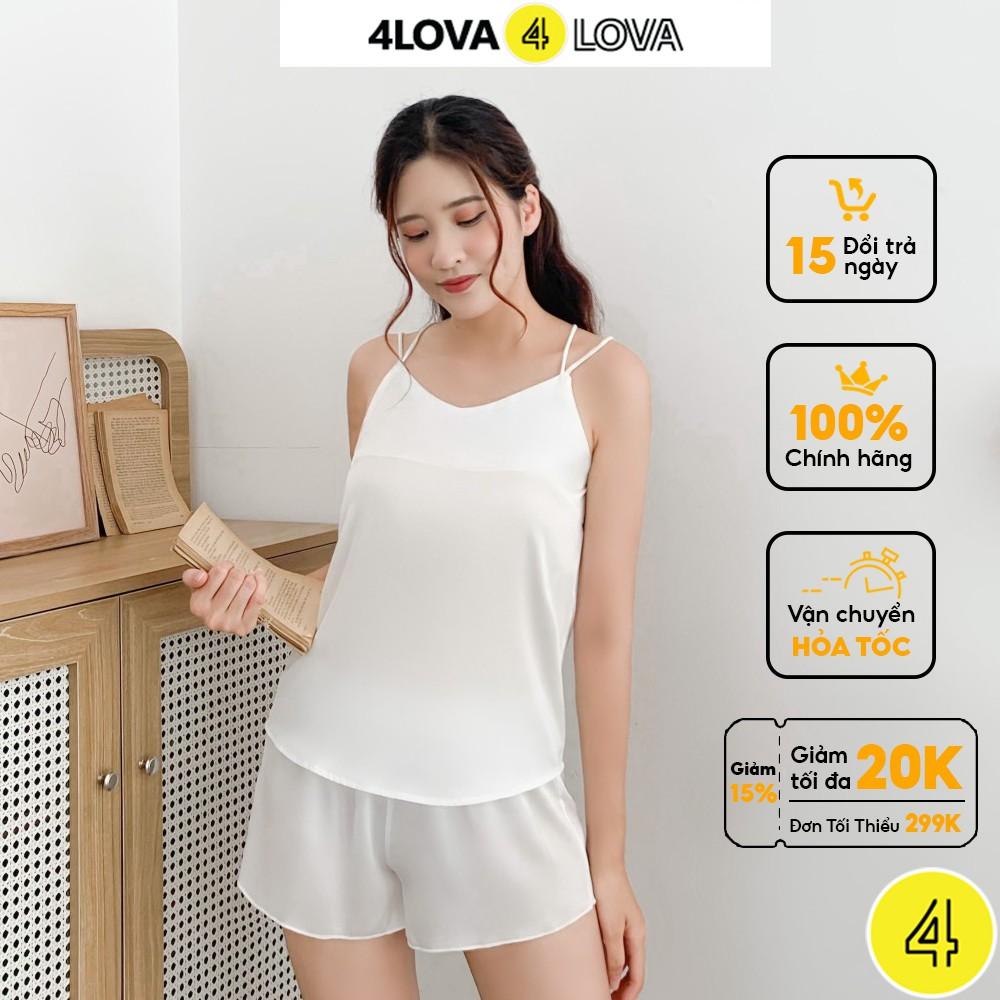 Bộ quần áo ngủ 2 dây nữ 4LOVA vải lụa satin mềm mại quyến rũ