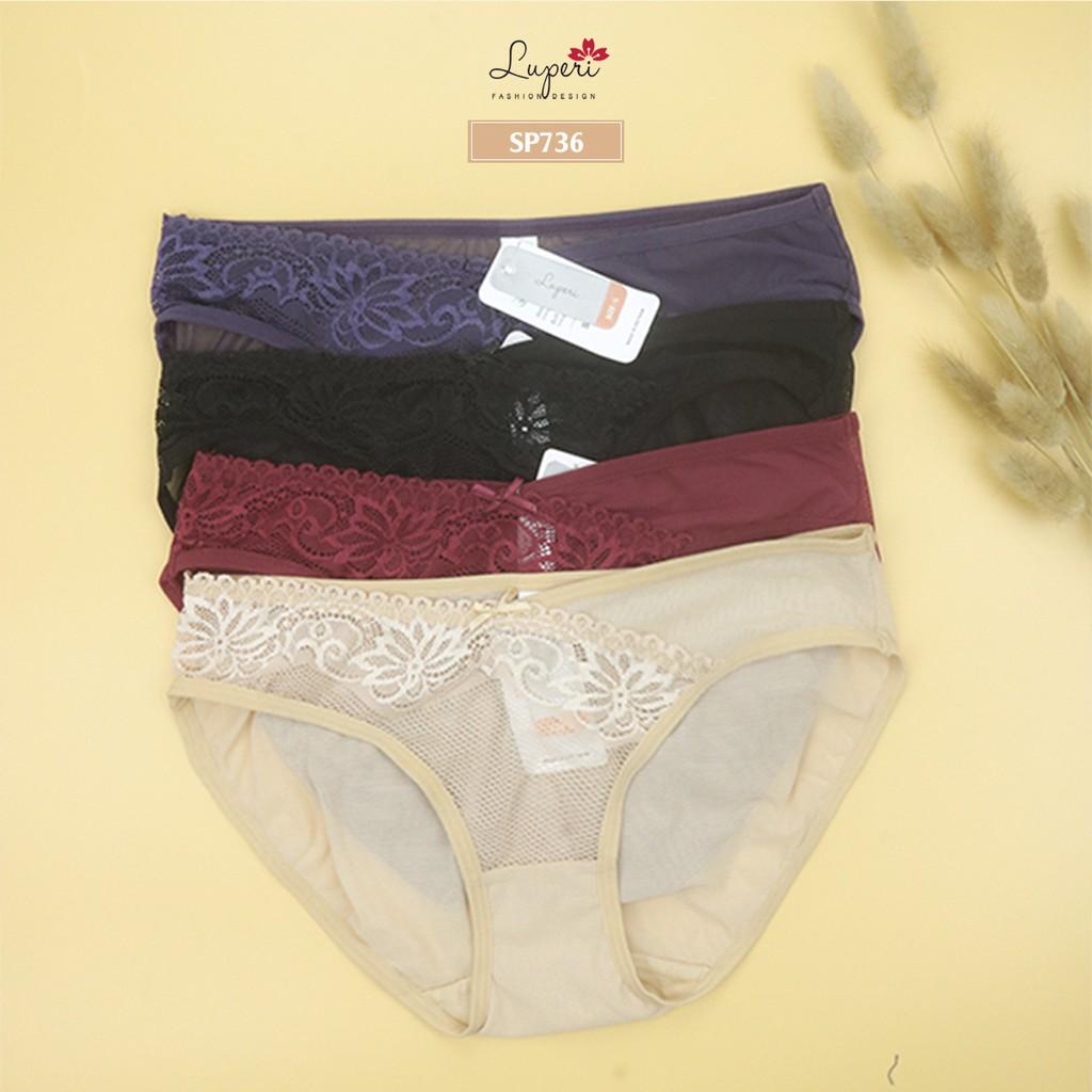 Quần Lót Nữ Ren Họa Tiết Nổi Phối Lưới Cạp Vừa LUPERI SP736 Dáng Bikini Mềm Mịn Co Giãn Không Lằn Mông Khử Mùi