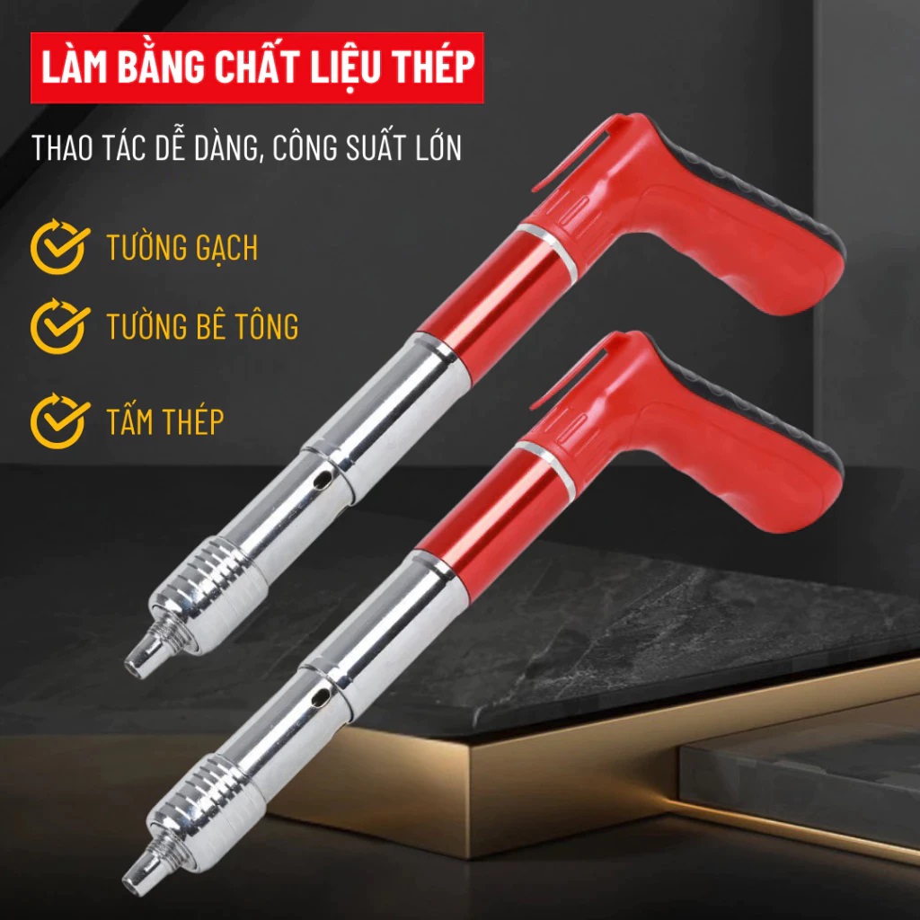 Máy Bắn Đinh Hạt Nổ GDV Kapusi Bắn Đinh Bê Tông Tay Cầm Đỏ - TẶNG KÈM 100 ĐINH, Đóng Đinh Dễ Dàng, Bộ Giảm Thanh Đôi - Hàng Chính Hãng