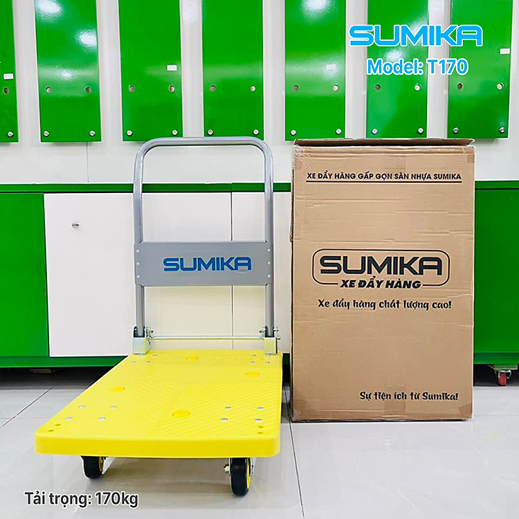 Xe đẩy hàng sàn nhựa SUMIKA T170 - Khung thép, tay cầm gấp mở tiện lợi, tải trọng 170kg