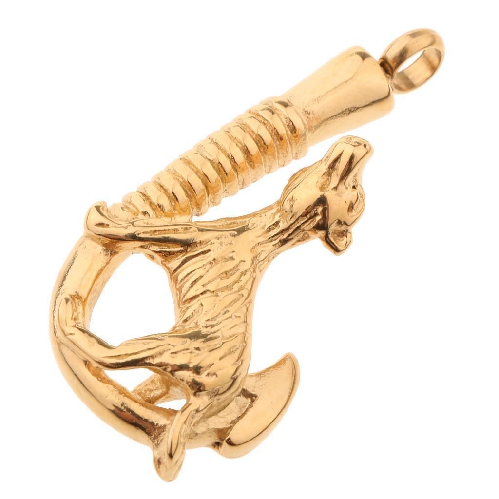 Love Pet Dog Stainless Steel Fish Hook Cremation Memorial Ash Pendant Gold