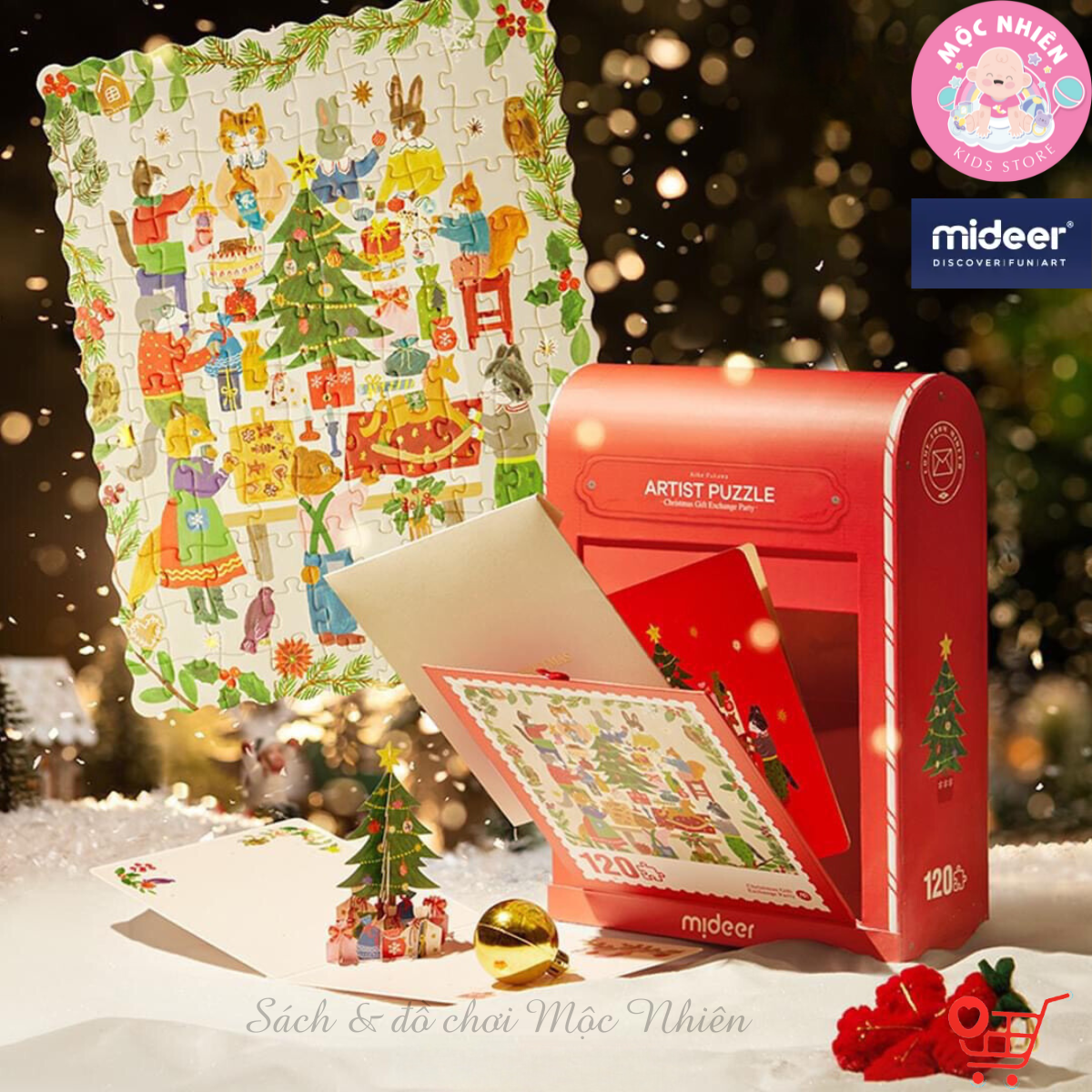 Đồ Chơi Xếp Hình Puzzle Chủ Đề Noel 2024 - Mideer Christmas Gift Box Puzzle - Đồ Chơi Giáng Sinh Cho Bé