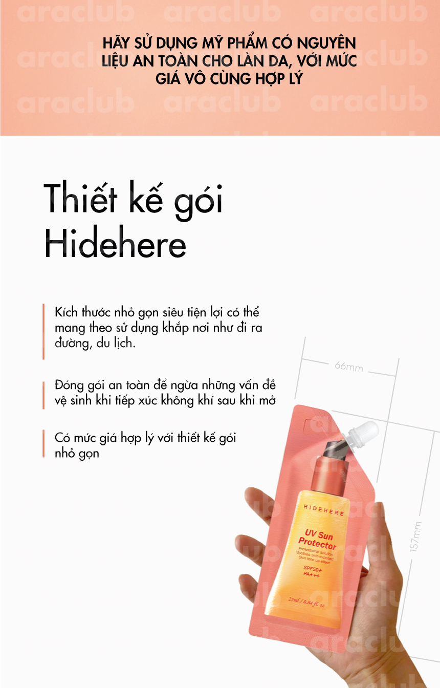 Kem chống nắng Hidehere UV Sun Protector 50+ PA+++ 25ml