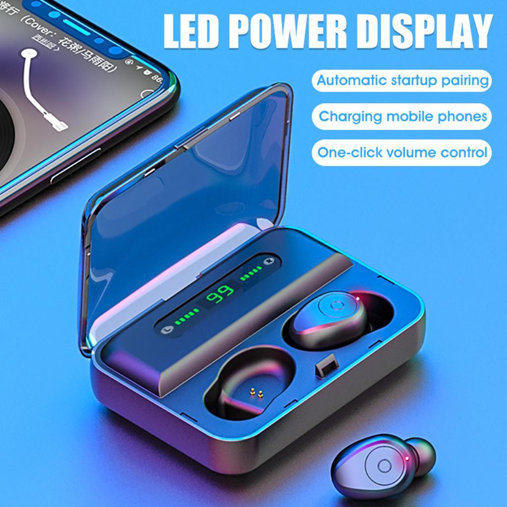 F9 Bluetooth5.0 Earphones Stereo Wireless  LED Digital Display Black