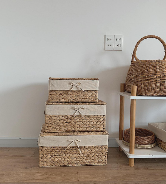 Giỏ/ Khay/Sọt Lục Bình DECOR Có Nắp, Vải Lót [SIÊU BỀN ĐẸP]Đựng Đồ, Quần Áo Tiện Lợi