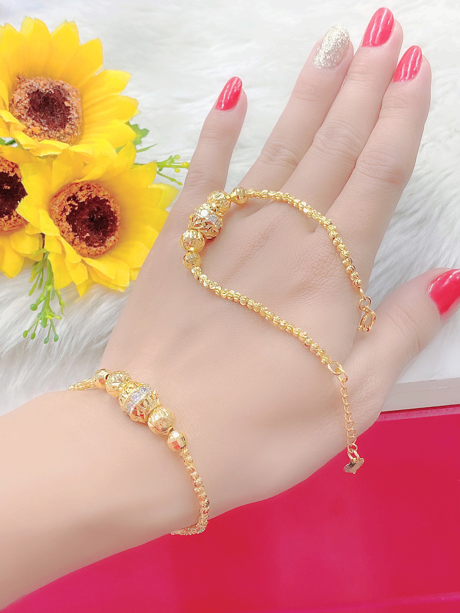 Lắc tay bi đính xàn mạ màu 18.k cao cấp H1174