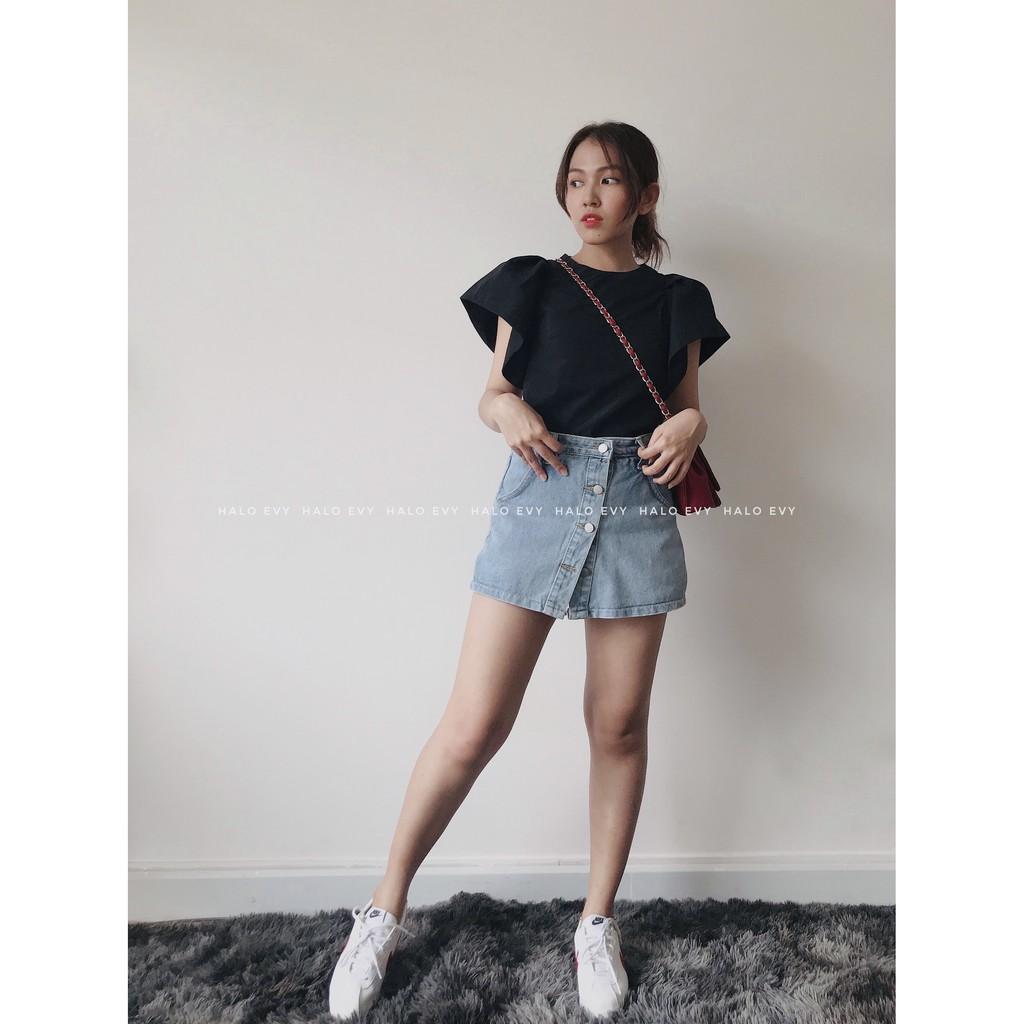 Quần giả váy jean lưng cao phong cách hàn Quốc