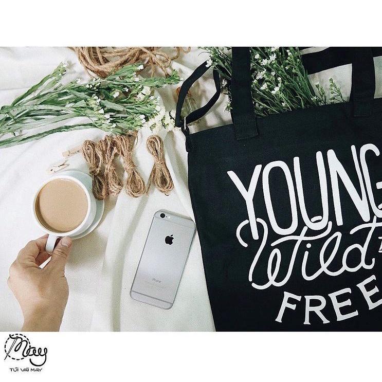 Túi Tote Vải Canvas In Young Wild Free Đeo Vai / Chéo / 2in1- May's Tote Bags