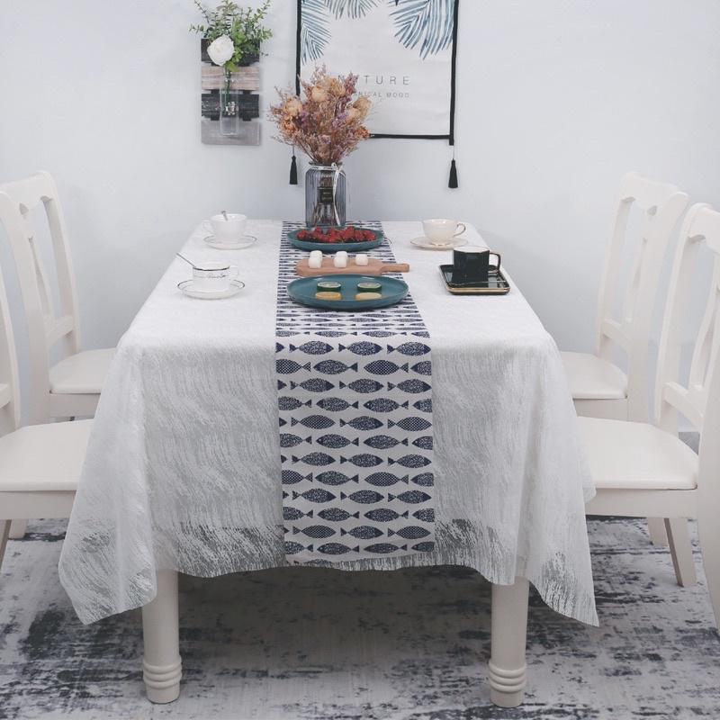 Khăn Bàn Vải Canvas Vải Bố Decor Trang Trí Hoạ Tiết Cá, Vảy Cá